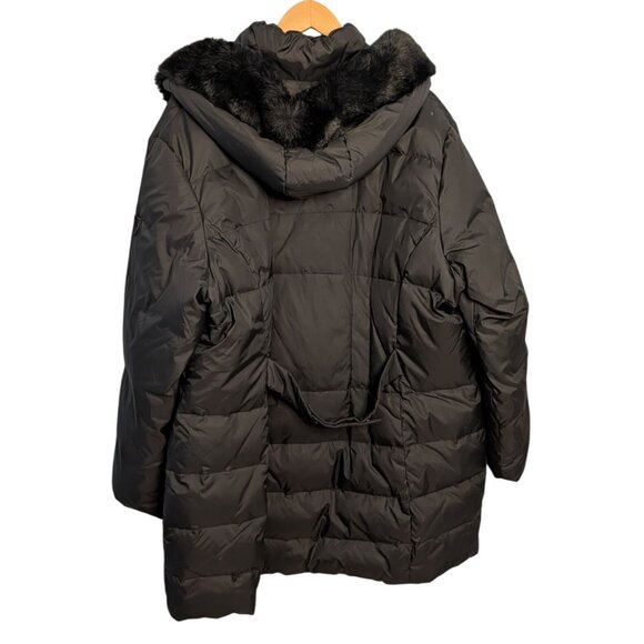 Larry Levine Womens Black Down Coat Faux Fur Hood 3X Long Warm Winter Puffer - Picture 8 of 16